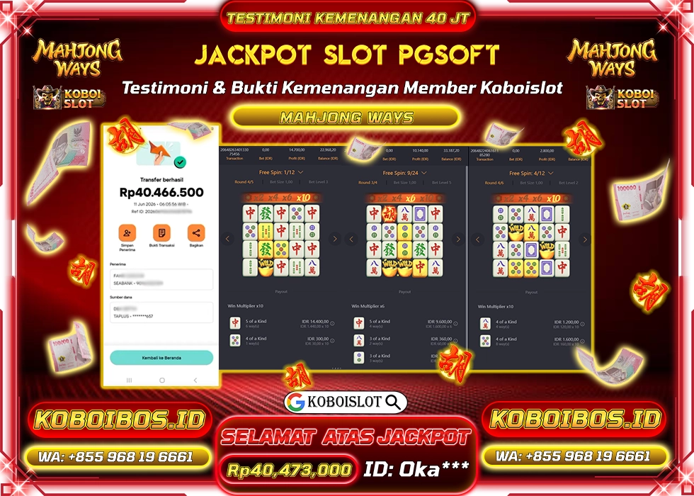 BUKTI KEMENANGAN Id Oka*** SLOT GACOR MAHJONG WAYS 1 Rp40.473.000,- LUNAS